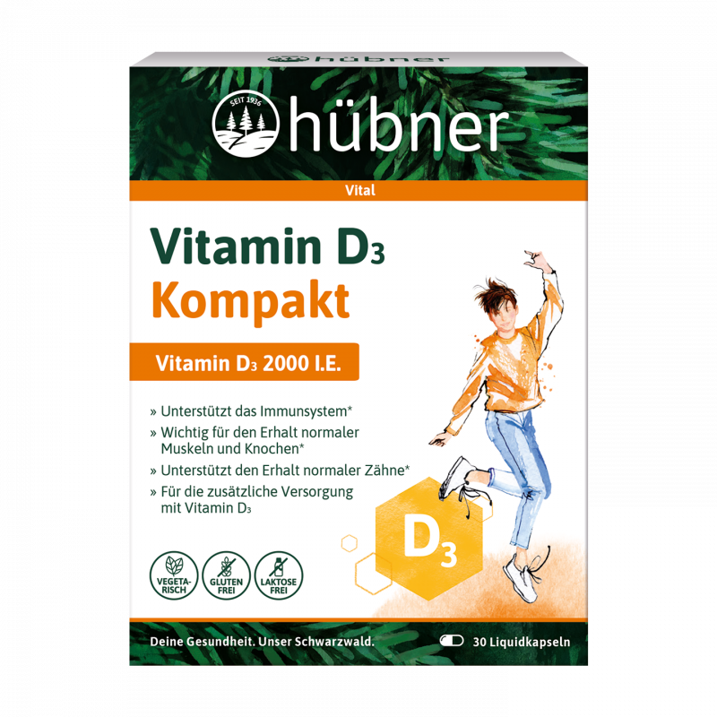 Hübner Vitamin D3 Kompakt | 30 Liquidkapseln | Unterstützt Immunsystem und Knochengesundheit