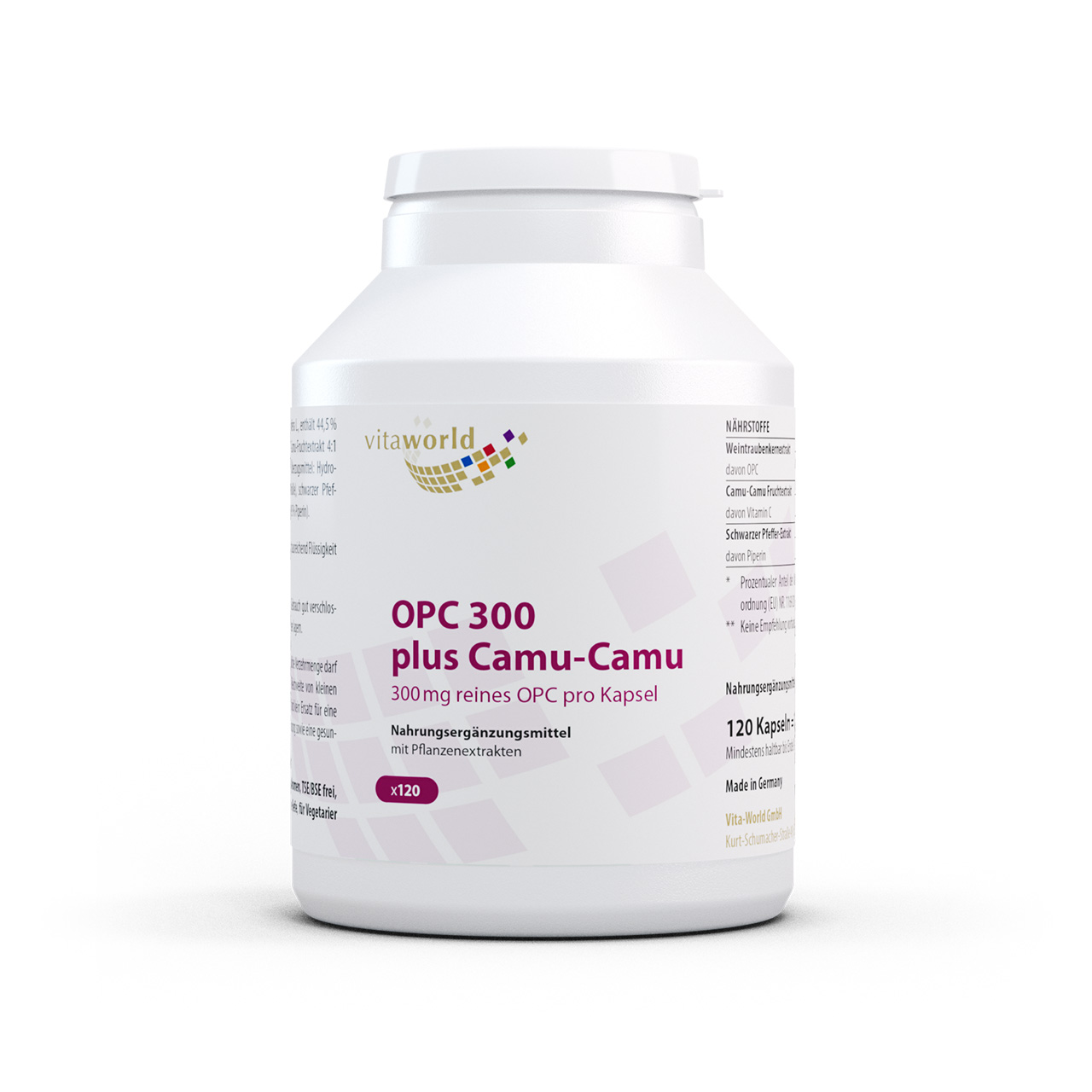 Vita World OPC 300 plus Camu-Camu Extrakt | 120 Kapseln | mit Vitamin C | vegan | gluten- und laktosefrei