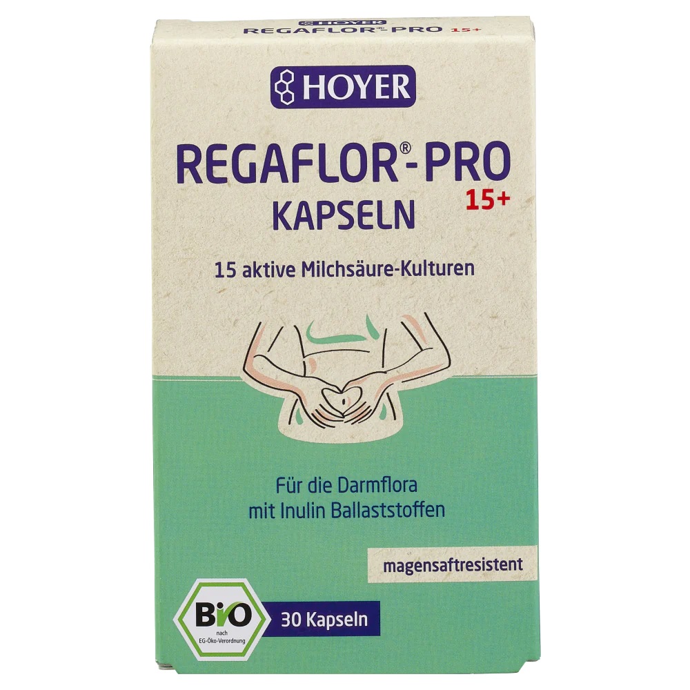 Hoyer Regaflor-Pro | mit 15 aktiven Milchsäure-Kulturen für die Darmflora | 30 Kapseln