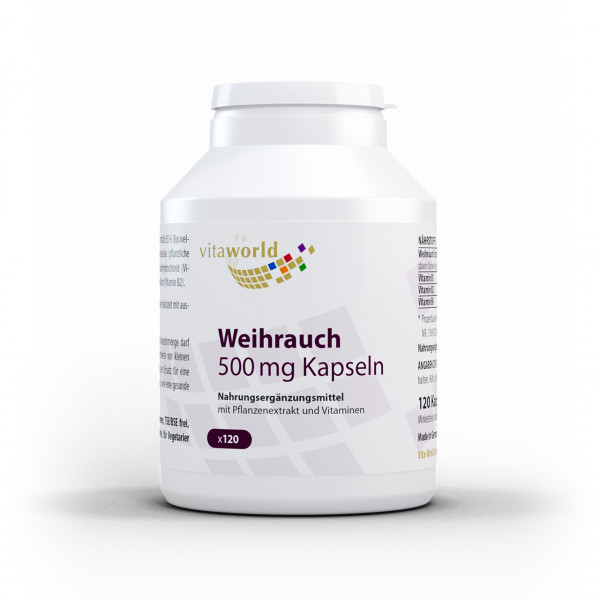 Vita World Weihrauch 500 mg | 120 Kapseln | Boswellia Weihrauch Extrakt | mit Vitamin B1, B2 und B6 | vegan | gluten- und laktosefrei