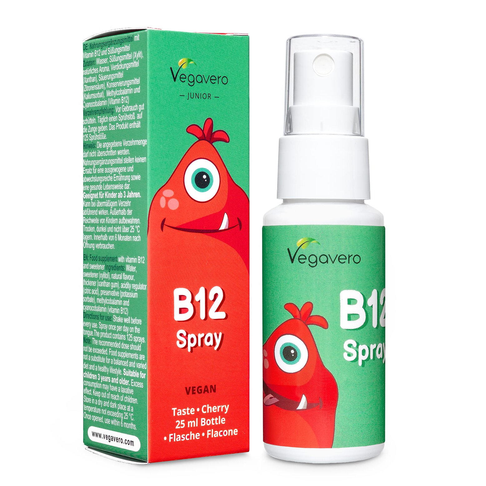Vegavero Vitamin B12 Spray Junior | 25ml | mit natürlichem Kirschgeschmack | frei von Zucker und Alkohol | vegan