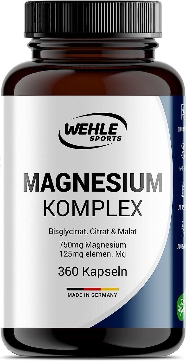 Wehle Sports Magnesium Komplex | 360 Kapseln | hochdosiert mit Bisglycinat, Malat, Citrat
