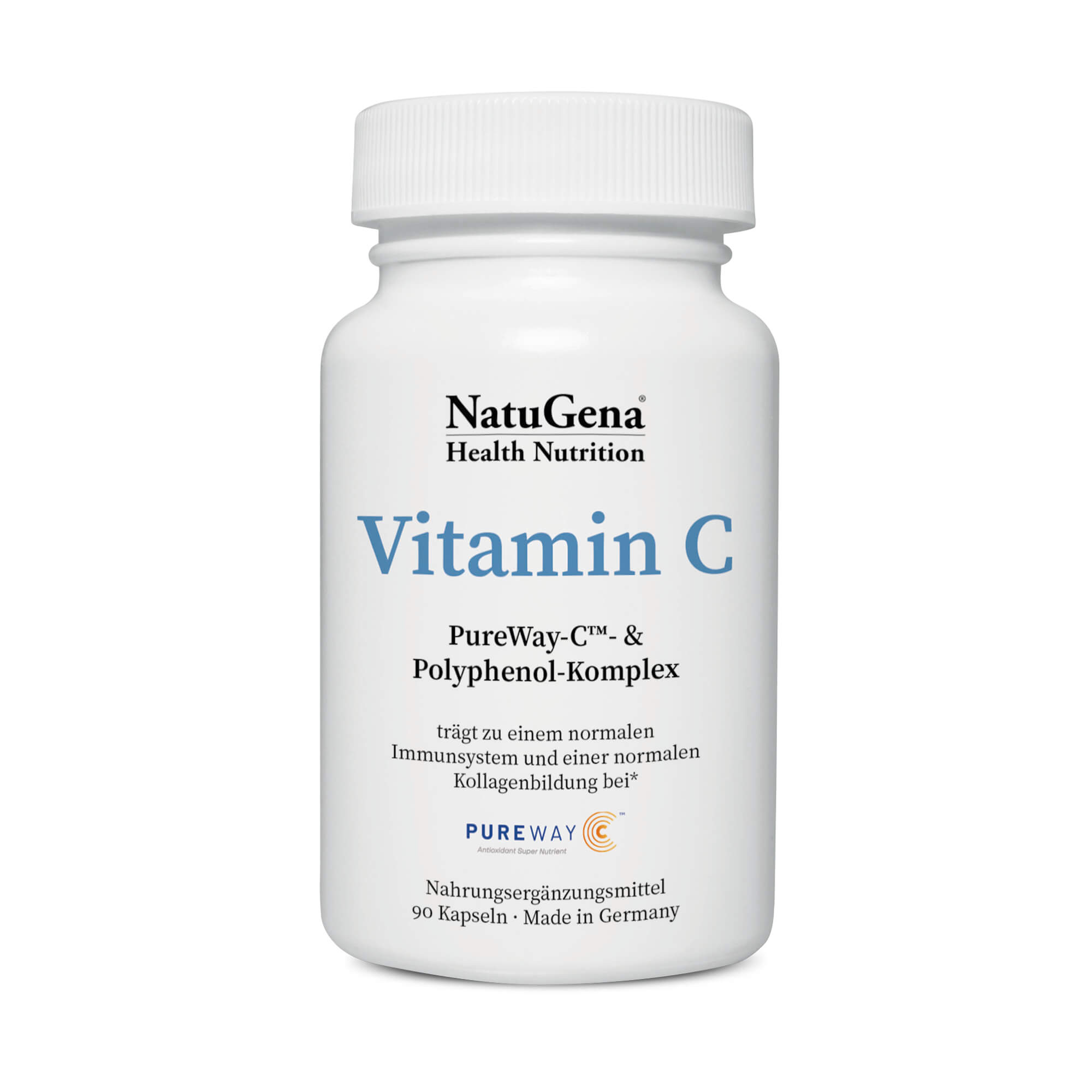 NatuGena Vitamin C | 90 Kapseln - Gepufferter Komplex mit OPC aus Weintraubenkern-Extrakt und Quercetin