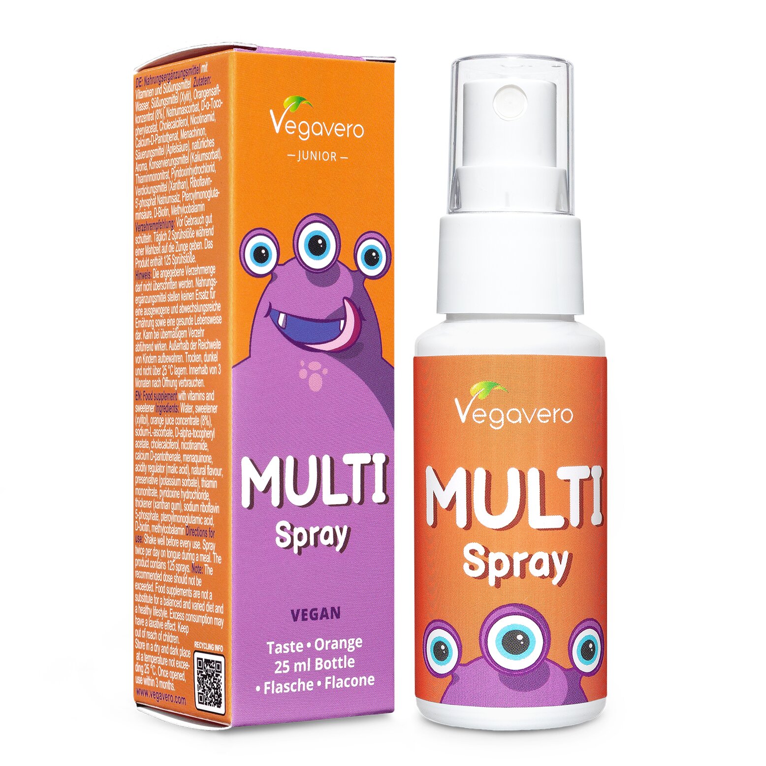 Vegavero Multivitamin Spray Junior | 25ml | mit Vitamin C, B Vitaminen plus Vitamin D3 und K2 | vegan