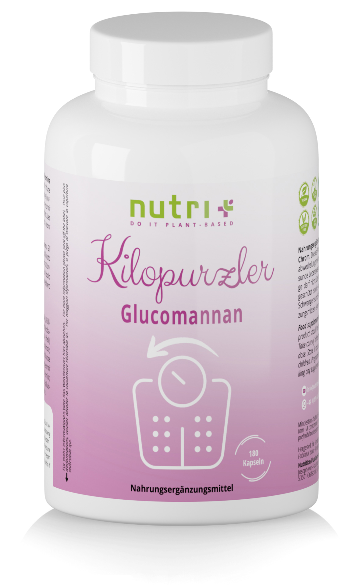 nutri+ Kilopurzler | 180 Kapseln | Appetitzügler & Gewichtsabnahme Unterstützung mit Glucomannan