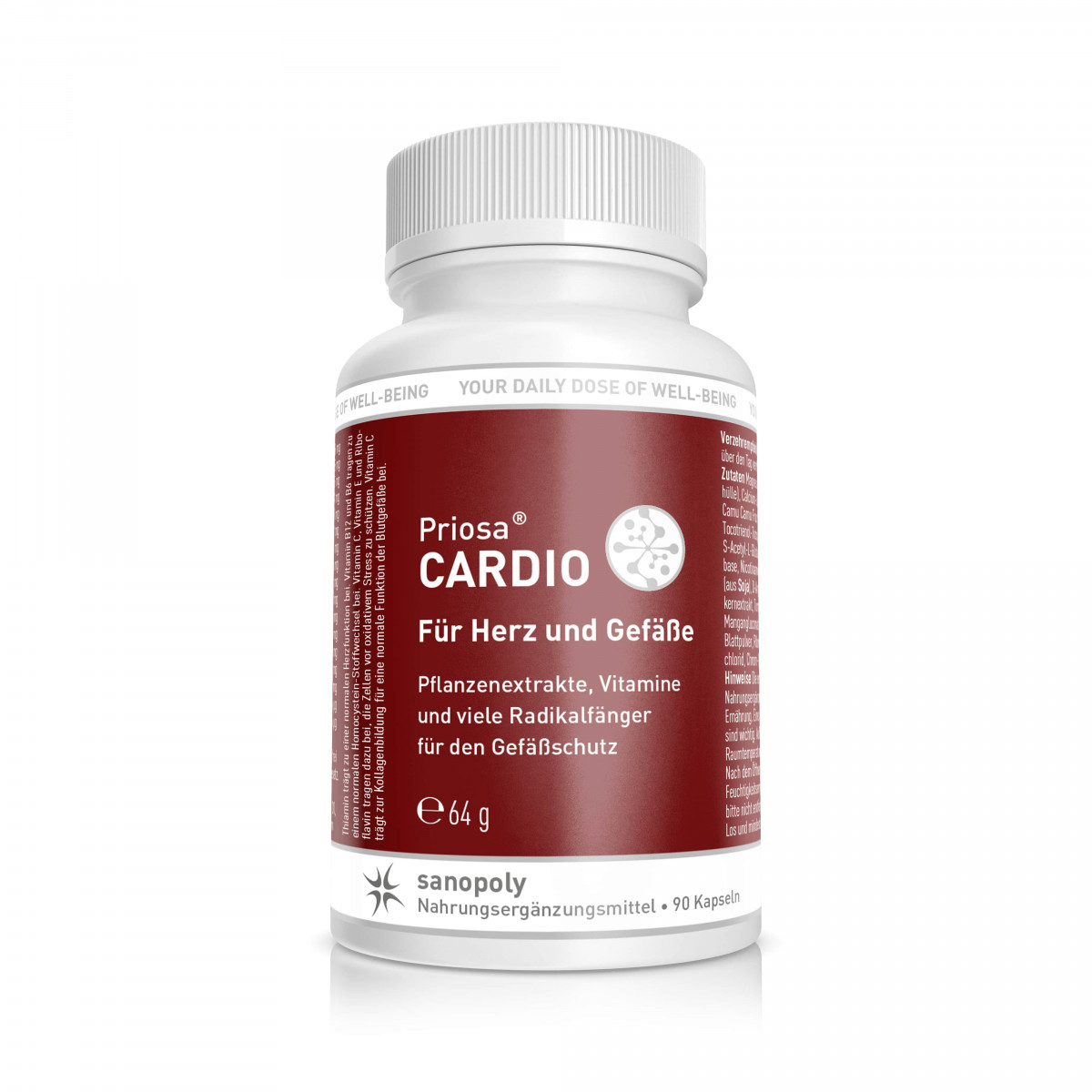 Sanopoly Priosa® CARDIO | 120 Kapseln | für Herz und Gefäße | Pflanzenextrakte | Vitamine