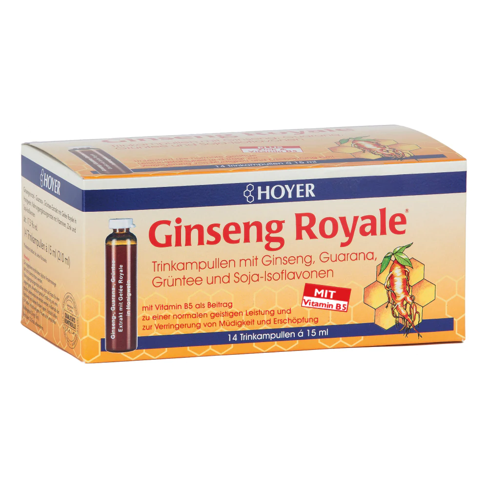 Hoyer Ginseng Royale | Trinkampullen mit Ginseng, Guarana, Grüntee und Gelée Royale | 14x15ml