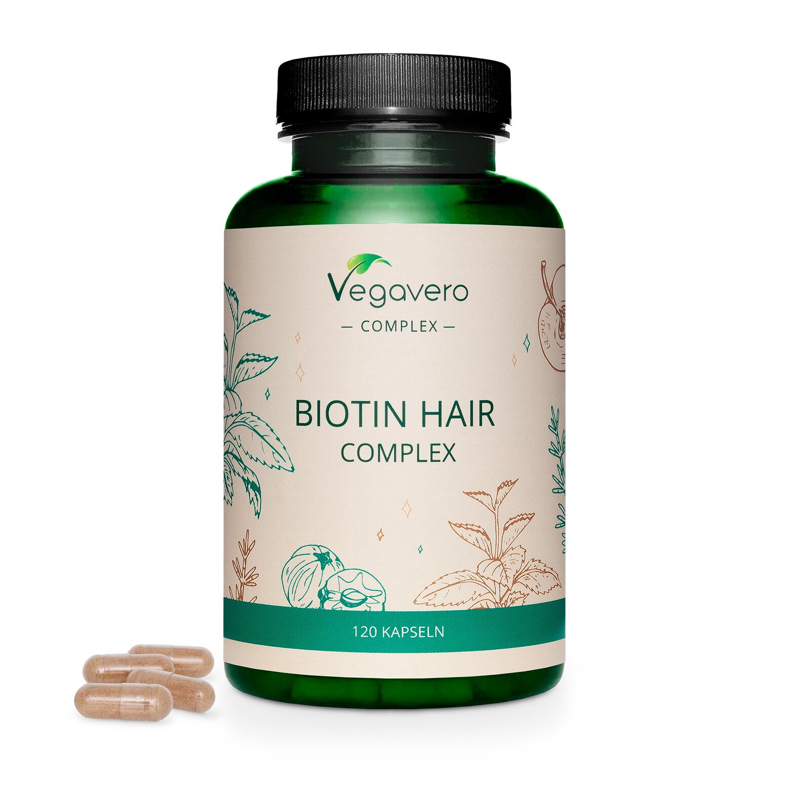 Vegavero Biotin Plus | 120 Kapseln | Natürliche Haarpflege | Vegan & Ohne Synthetische Zusätze