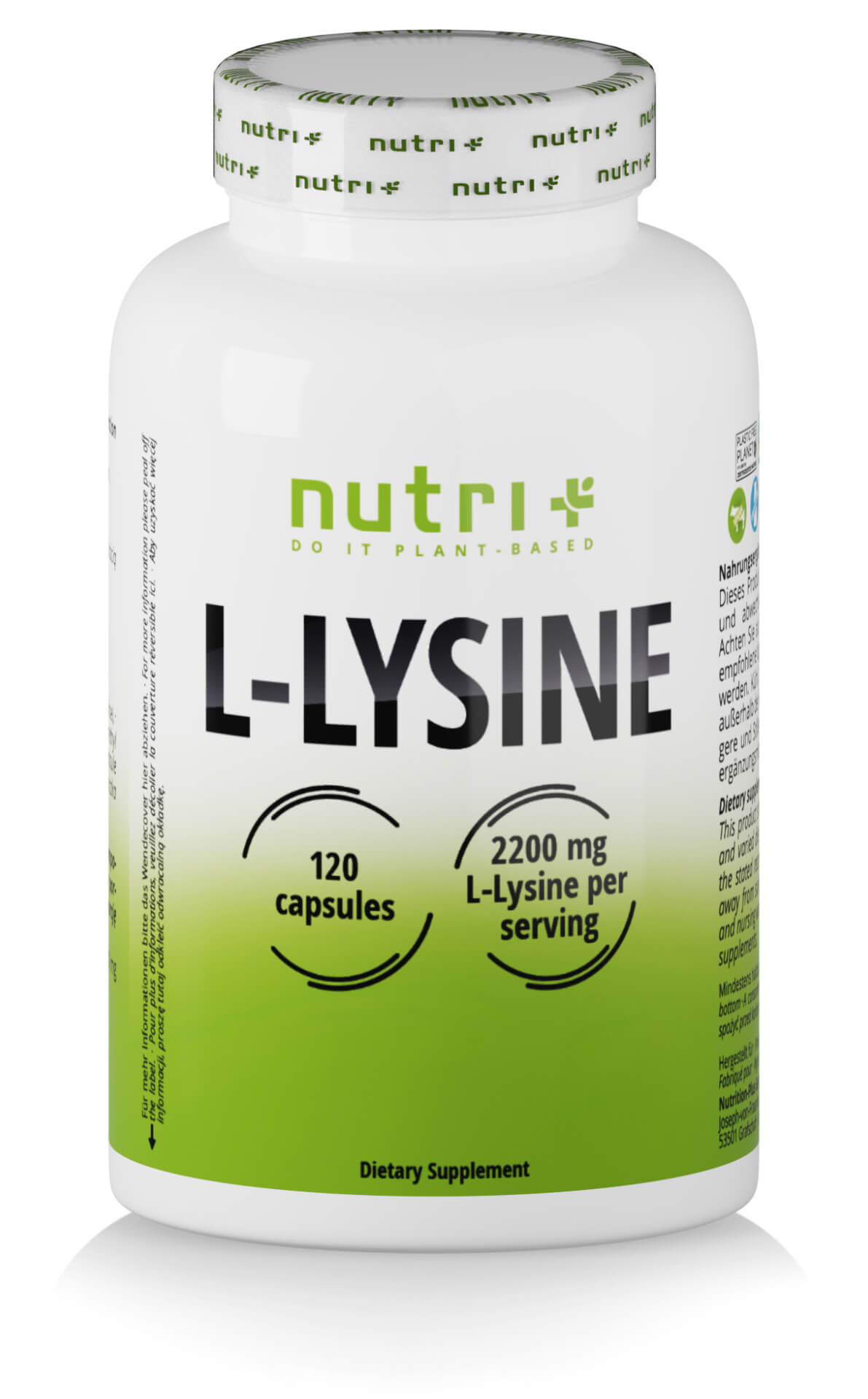 Nutri+ L-Lysin | 120 Kapseln - Optimale Muskel- & Bindegewebsunterstützung, Vegan, Laborgeprüft