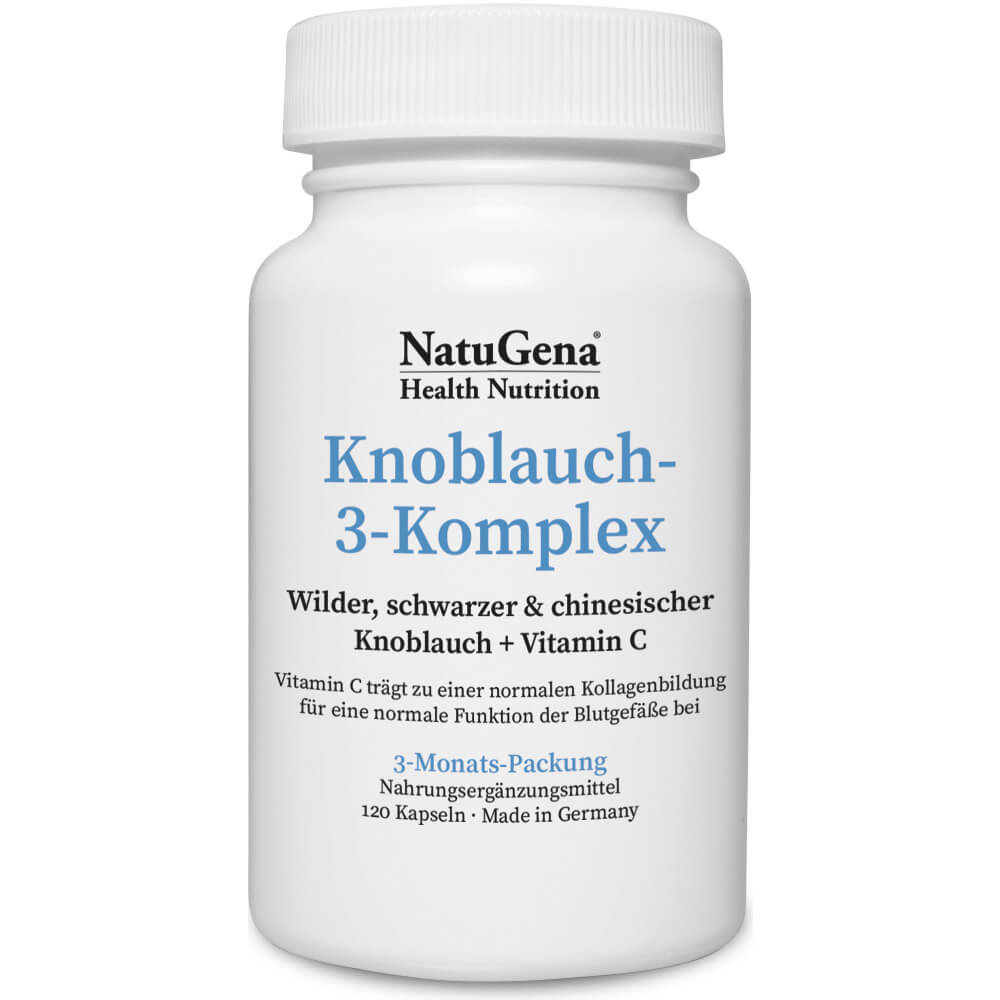NatuGena Knoblauch-3-Komplex | 90 Kapseln | Wilder, Schwarzer, Chinesischer Knoblauch + Vitamin C