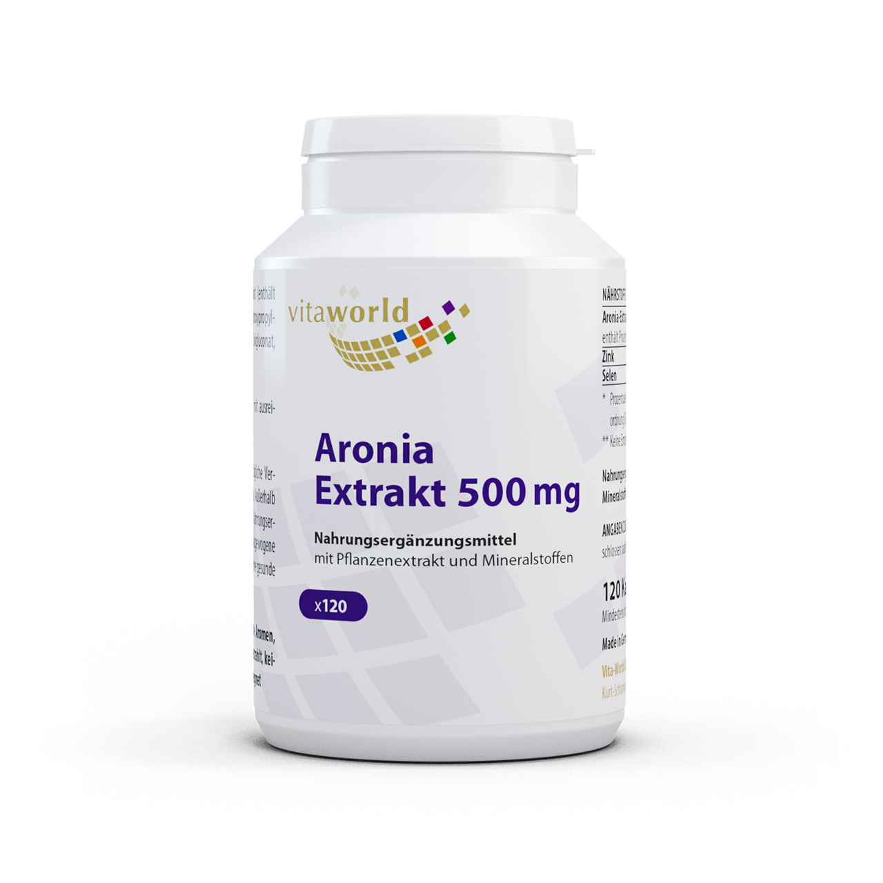 Vita World Aronia Extrakt 500 mg | 120 Kapseln | vegan | gluten- und laktosefrei