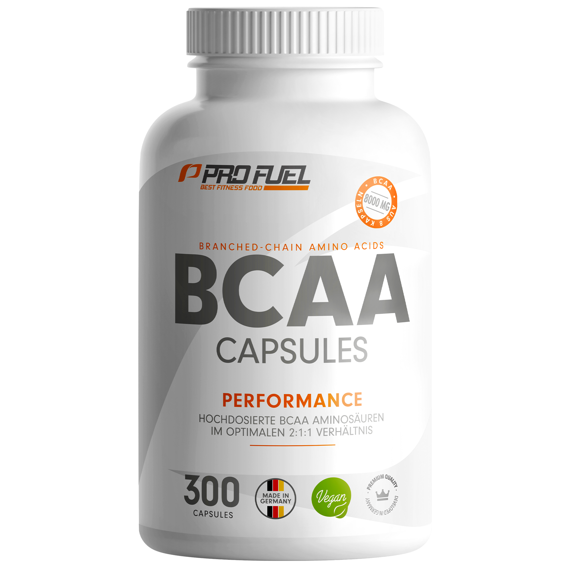 ProFuel BCAA | 300 Kapseln | Optimales 2:1:1 Verhältnis für Muskelaufbau | 100% Vegan
