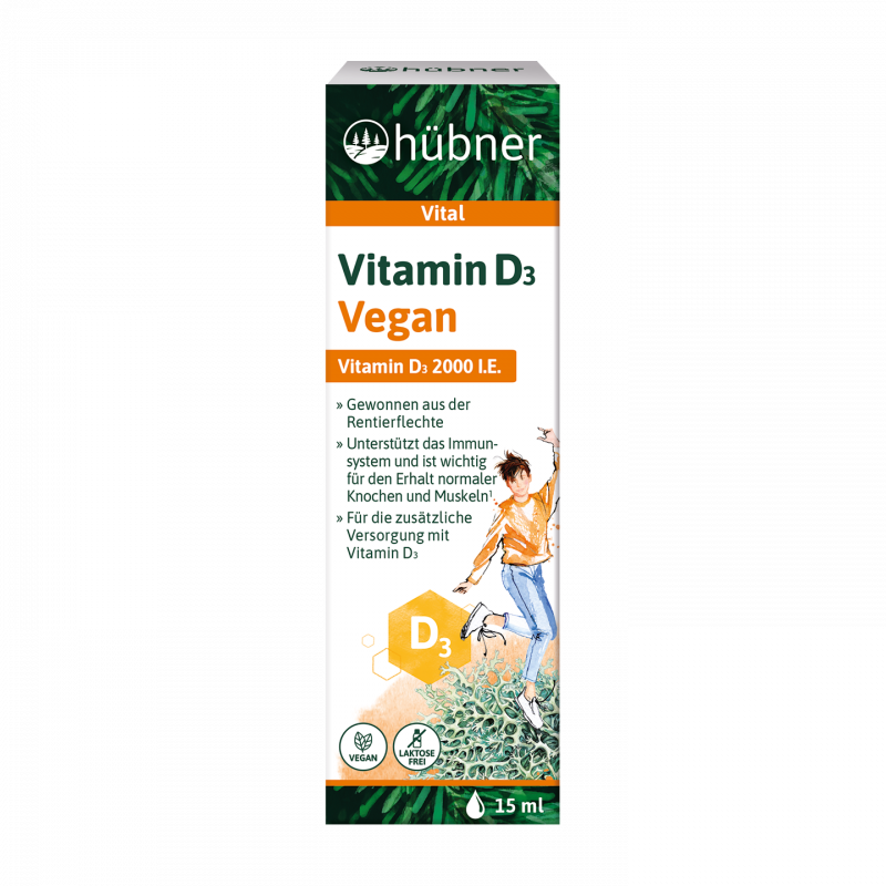 Hübner Vitamin D3 2000 I.E. Vegan | 15 ml | Natürliche Unterstützung für Immunsystem und Knochen