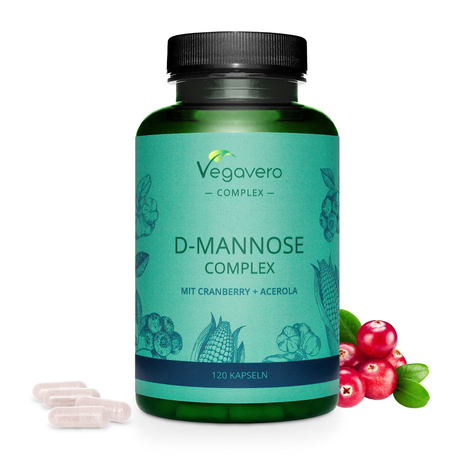 Vegavero D-Mannose Complex | 120 Kapseln | Cranberry + Vitamin C aus Acerola | vegan