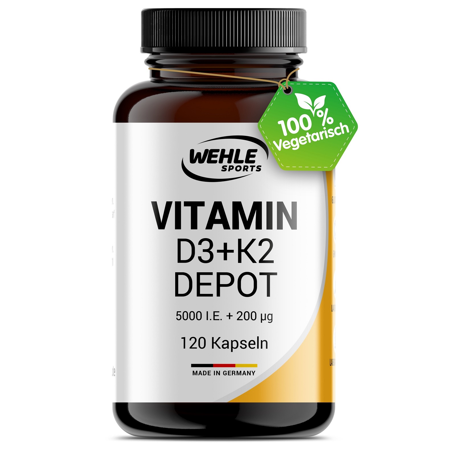 Wehle Sports Vitamin D3 + K2 | 120 Kapseln | 5000 IE Vitamin D3 und 200mcg K2 pro Kapsel