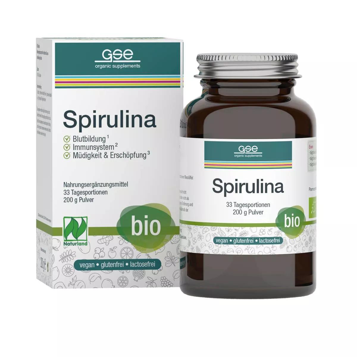 GSE Bio Spirulina Pulver | mit Eisen und Vitamin B12 | 200g