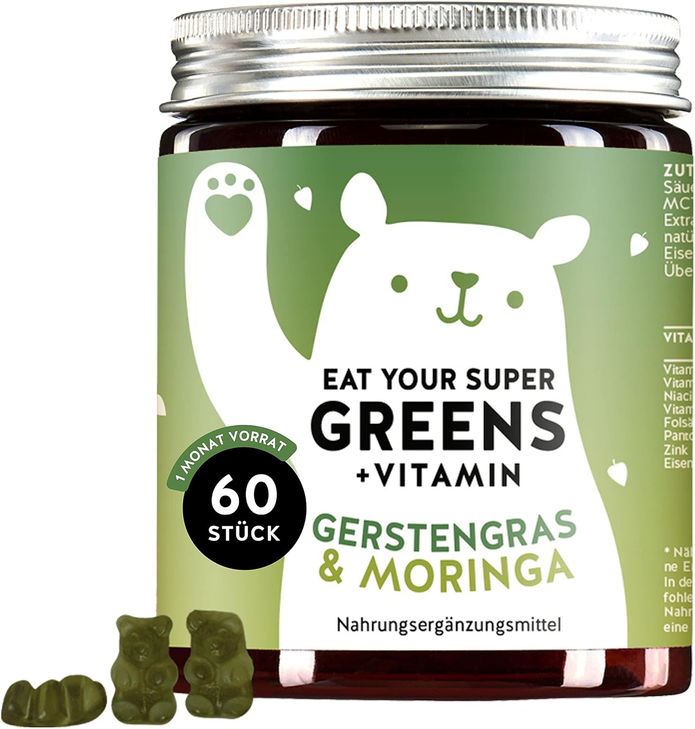 Bears with Benefits Eat Your Super Greens + Vitamin | Gerstengras & Moringa | 60 Stück