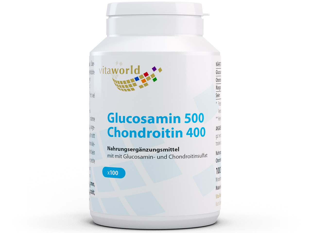 Vita World Glucosamin 500 + Chondroitin 400 | 100 Kapseln | mit Mangan | gluten- und laktosefrei