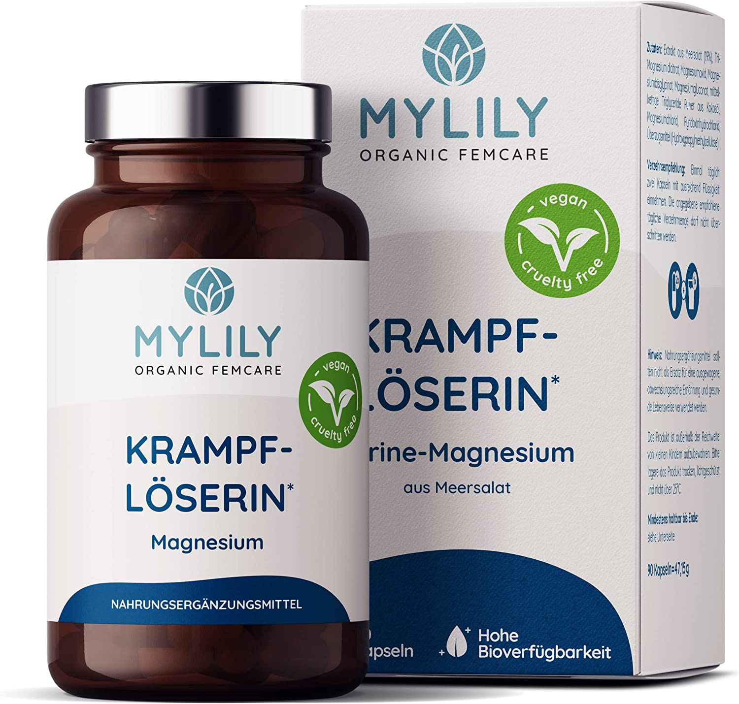 MYLILY Krampflöserin | 90 Kapseln | Magnesiumkomplex | Marine-Magnesium aus Meersalat | hohe Bioverfügbarkeit I deckt den Tagesbedarf | vegan