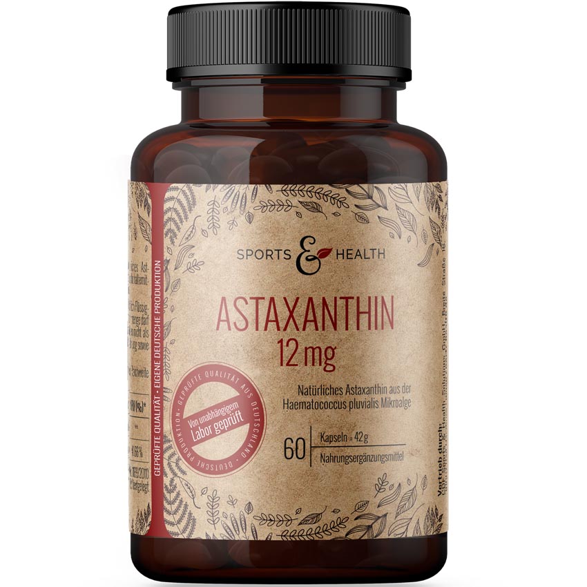 Sports & Health Astaxanthin 12mg | 60 Gel Kapseln mit Oxidationsschutz | 4 Monatsvorrat | mit Vitamin E | hochdosiert