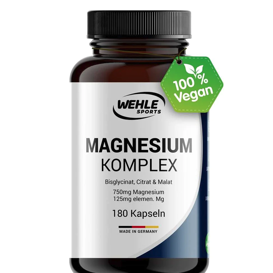Wehle Sports Magnesium Komplex | 180 Kapseln | hochdosiert mit Bisglycinat, Malat, Citrat