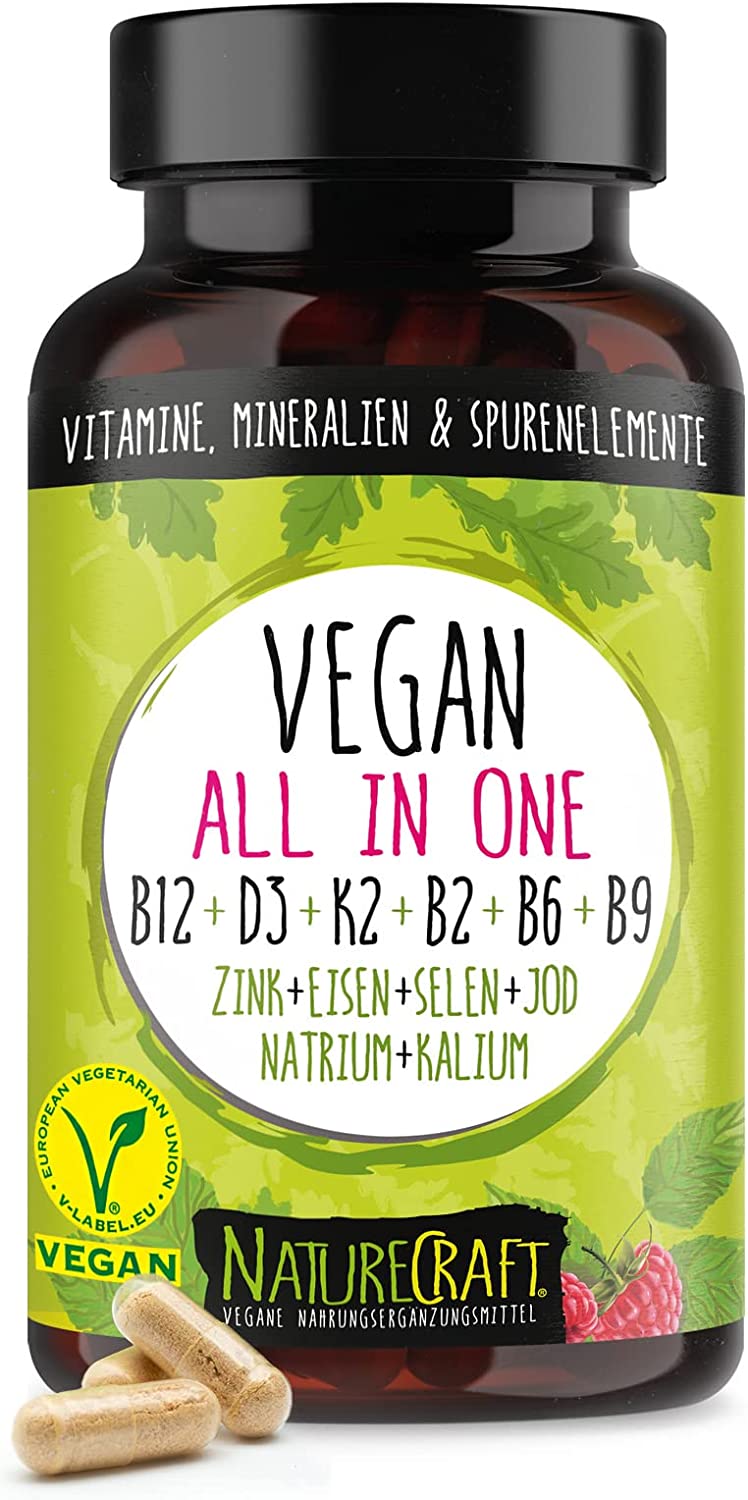 NatureCraft Vegan All-in-One | 120 Kapseln | Komplex aus Vitaminen, Mineralien & Spurenelementen | für eine pflanzliche Ernährungsweise