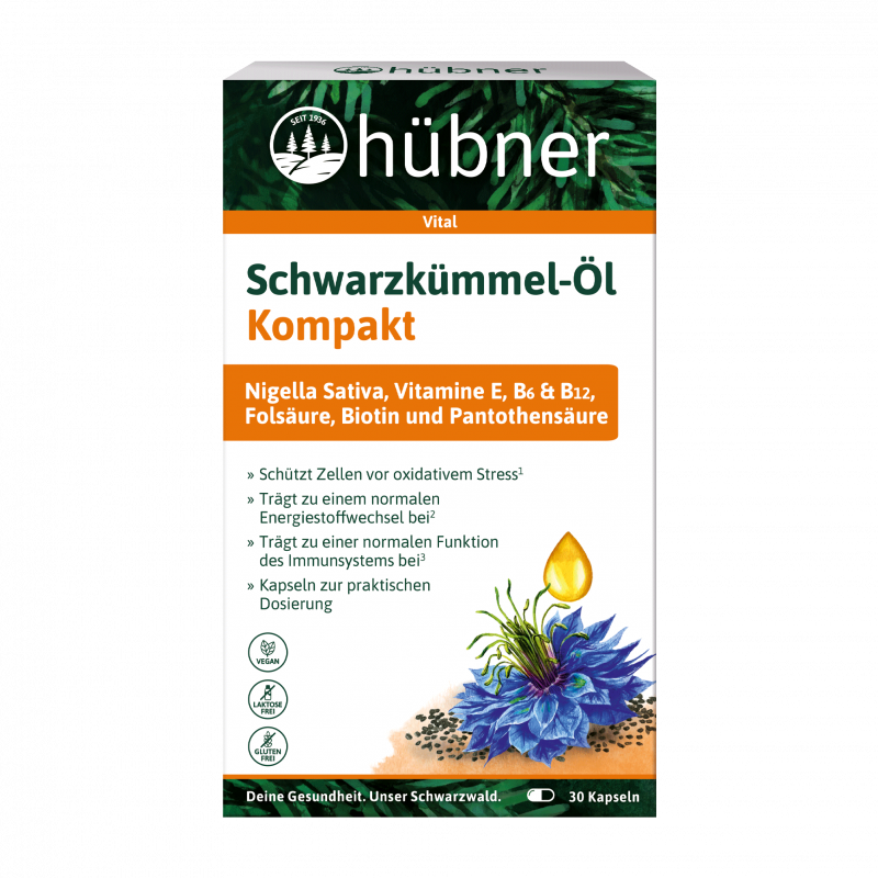 Hübner Schwarzkümmelöl Kompakt | 30 Kapseln | Nährstoffreich für Immunsystem und Zellenschutz