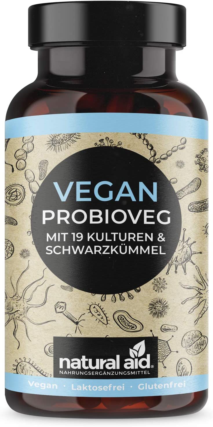 Natural Aid Vegan ProbioVeg | 90 Kapseln | Veganes Probiotikum | mit 19 Bakterienkulturen + Schwarzkümmel | 3 Monats-Vorrat