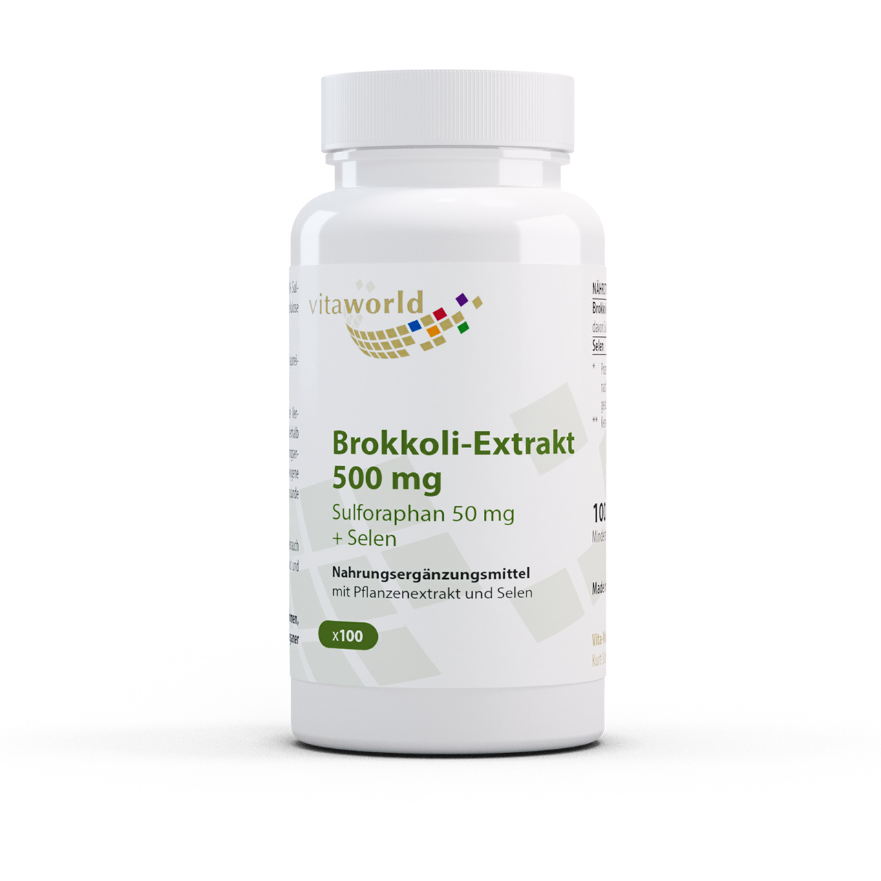 Vita World Brokkoli-Extrakt 500 mg | 100 Kapseln | mit Sulforaphan und Selen | vegan | gluten- und laktosefrei