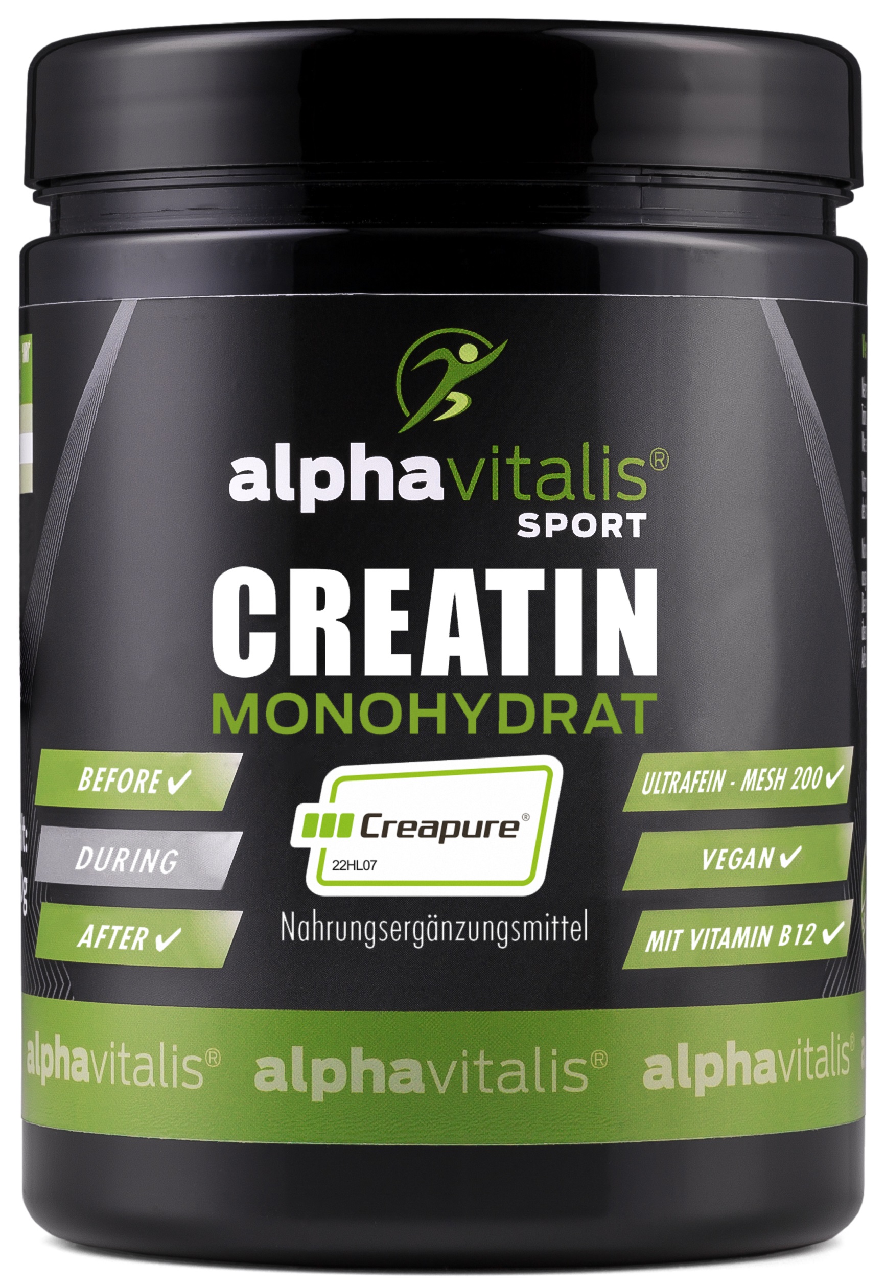 Alphavitalis Creatin Monohydrat Creapure® | ultrafeine Mesh 200 Qualität | mit Vitamin B12