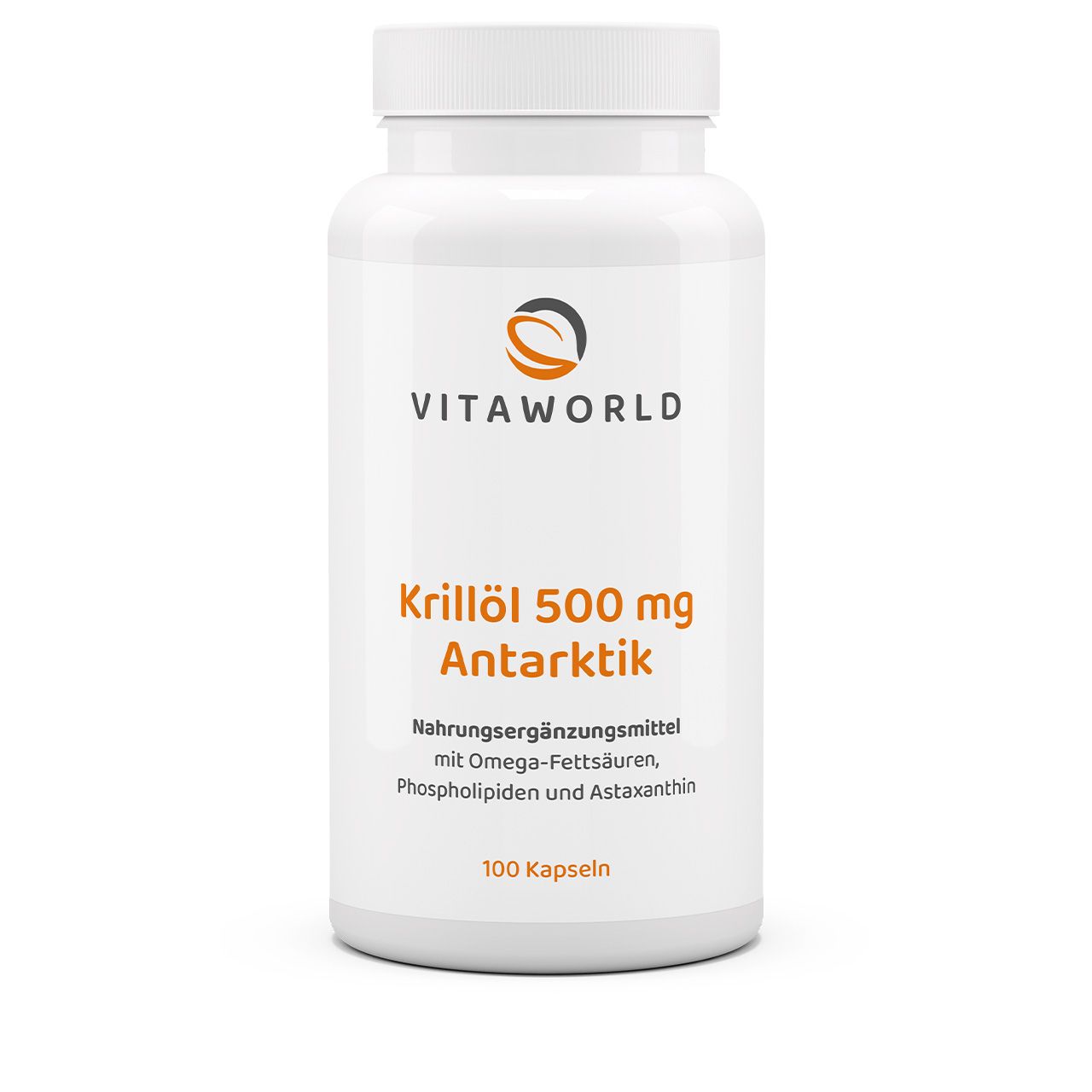 Vita World Krillöl Antarktik 500 mg | 100 Kapseln | mit Omega-3-Fettsäuren | mit Astaxanthin und Cholin | gluten- und laktosefrei