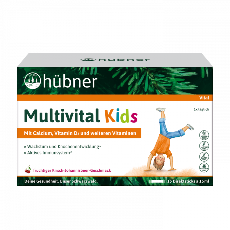 Hübner Multivital Kids | 225ml | 15 Direktsticks | Vitalkomplex für Kinder | Unterstützung beim Wachstum | Vegetarisch