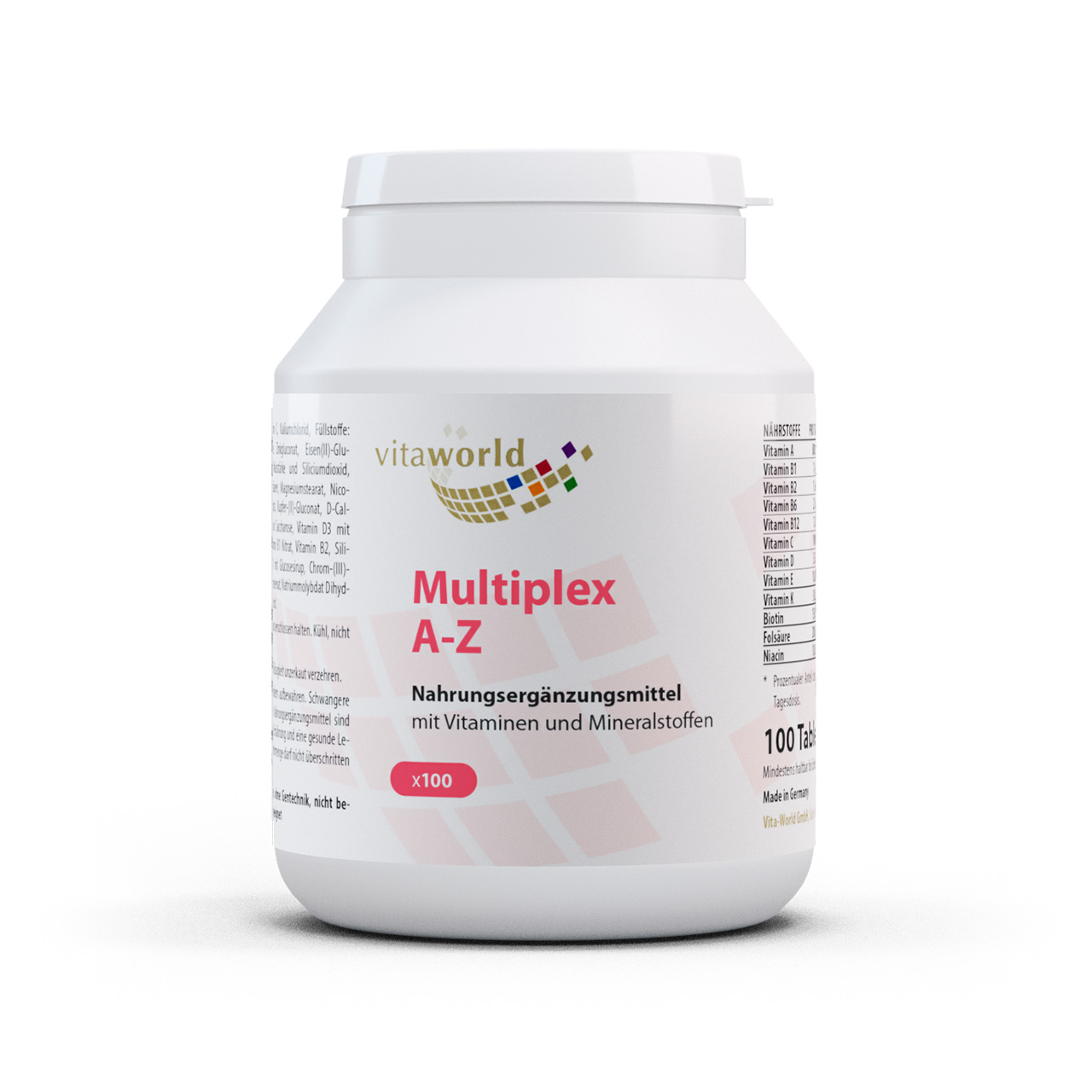 Vita World Multiplex A-Z Multivitamin | 100 Tabletten | ausgewogene Vitaminformel mit 24 Wirkstoffen | gluten- und laktosefrei