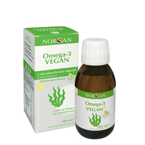 Norsan Omega-3 Vegan | 100 ml | mit pflanzlichem Algenöl und Olivenöl | Zitronengeschmack | hoher EPA Gehalt | mit 800 IE Vitamin D3