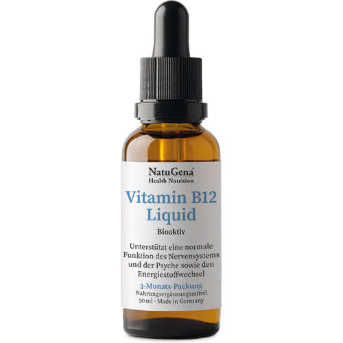 NatuGena Vitamin B12 Liquid | 50ml | Bioaktive Formel für Nervensystem, Energie & Immunsystem