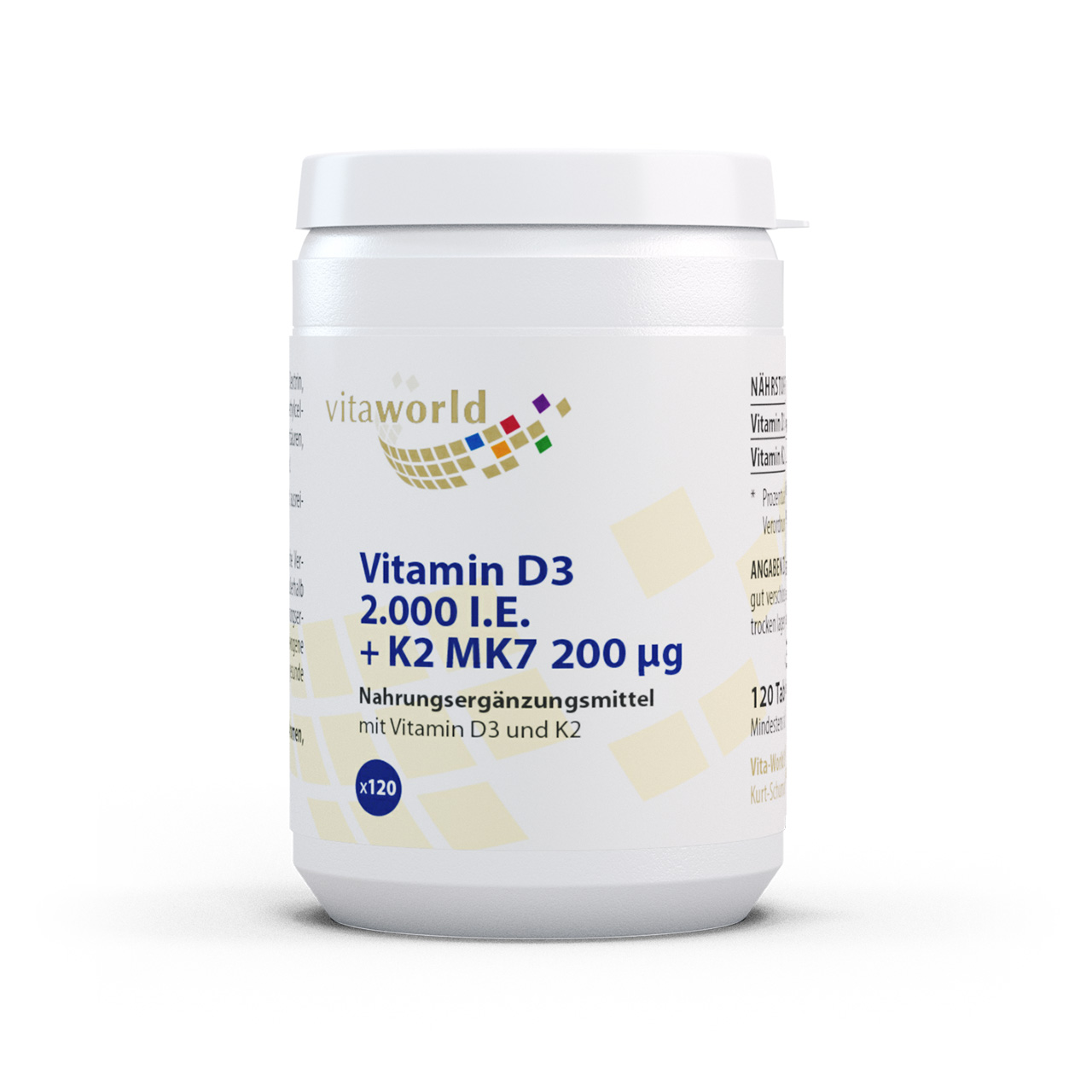 Vita World Vitamin D3 2000 I.E. + K2 MK7 200 µg | 120 Tabletten