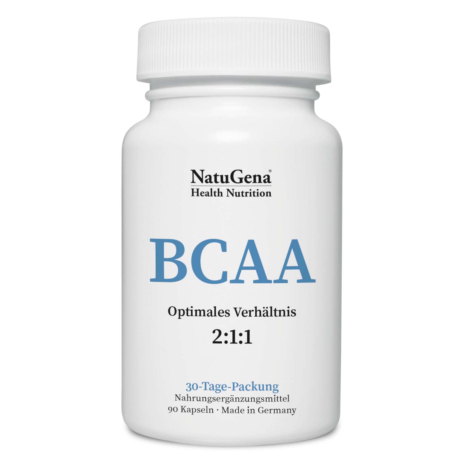 NatuGena BCAA Optimales 2:1:1-Verhältnis | 90 Kapseln - Unterstützt Muskelregeneration und Stoffwechsel