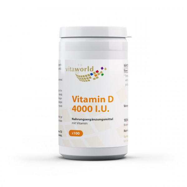 Vita World Vitamin D3 4000 I.U. | 100 Kapseln | hochdosiert | gluten- und laktosefrei