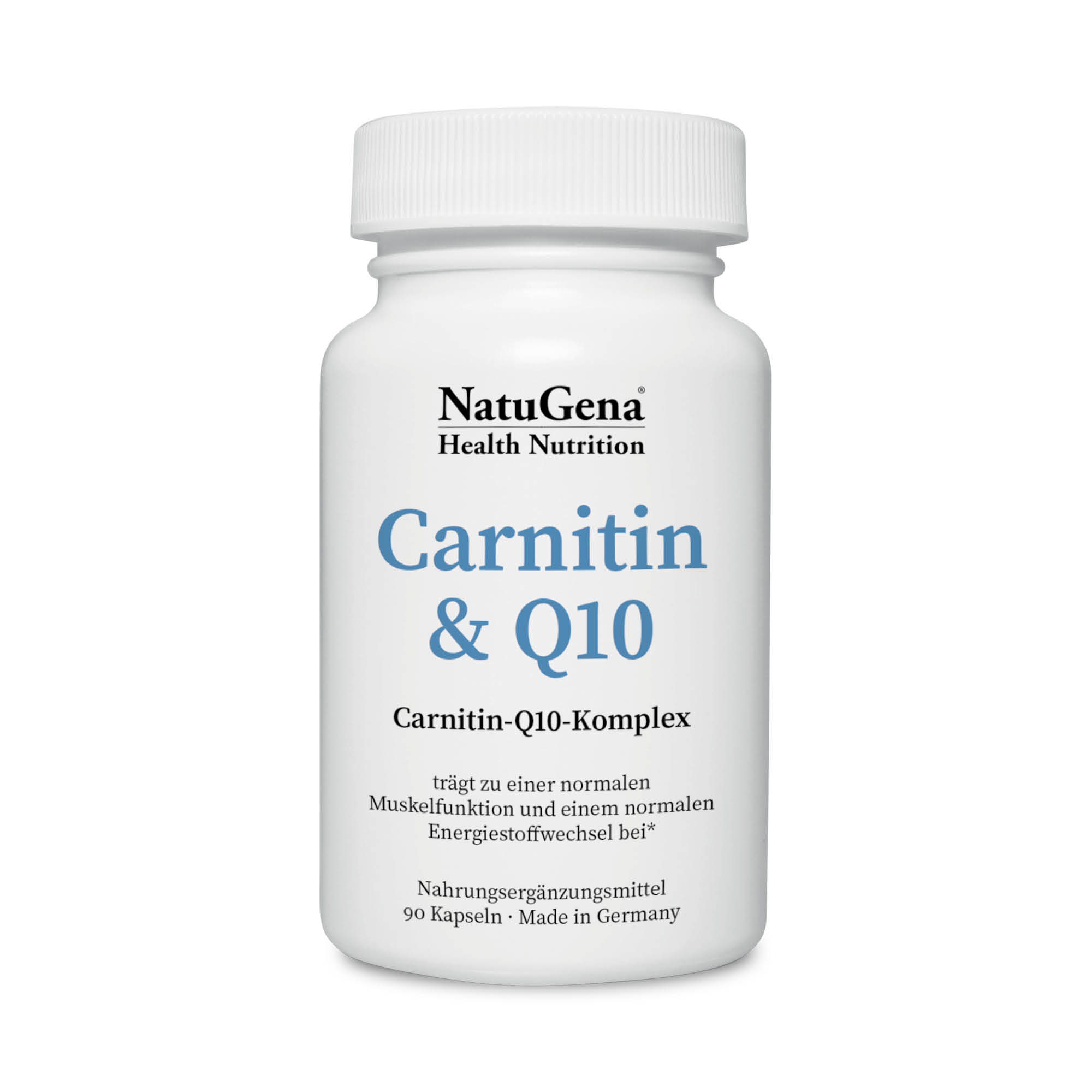 NatuGena Carnitin & Q10 | 90 Kapseln | Zur Förderung des Energiestoffwechsels und der Herz- und Muskelfunktion