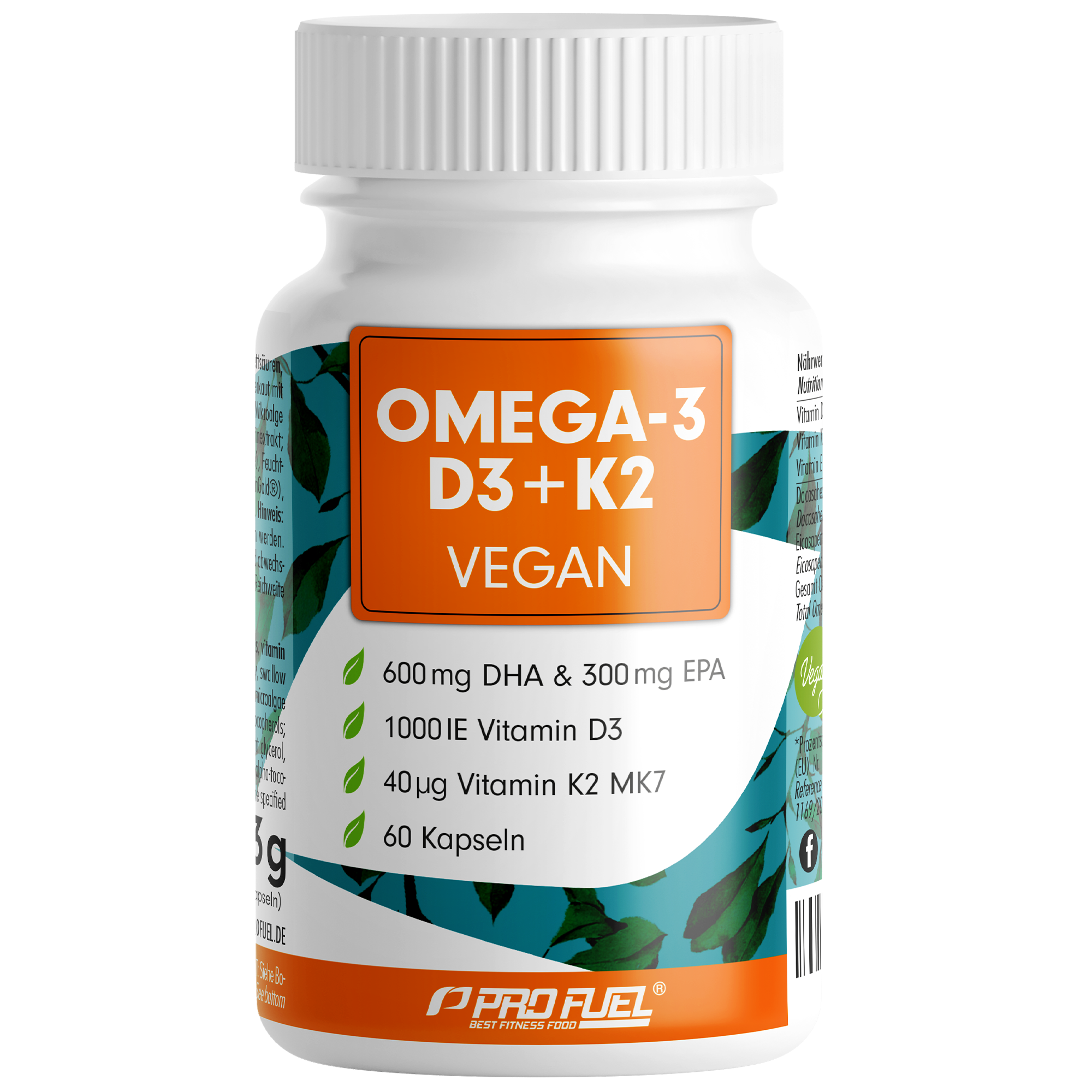 ProFuel Omega-3 D3 + K2 vegan | 60 Kapseln | Omega-3 aus Algenöl | O3 D3 K2 vegan Essentials | hochdosiert | bioverfügbar | laborgeprüft