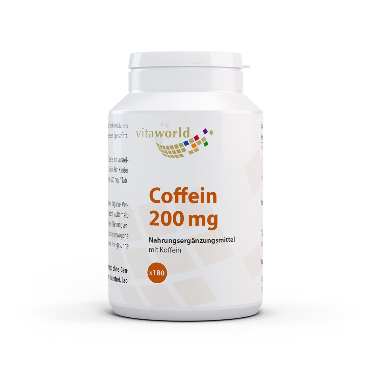Vita World Coffein 200 mg | 180 Tabletten | vegan | gluten- und laktosefrei