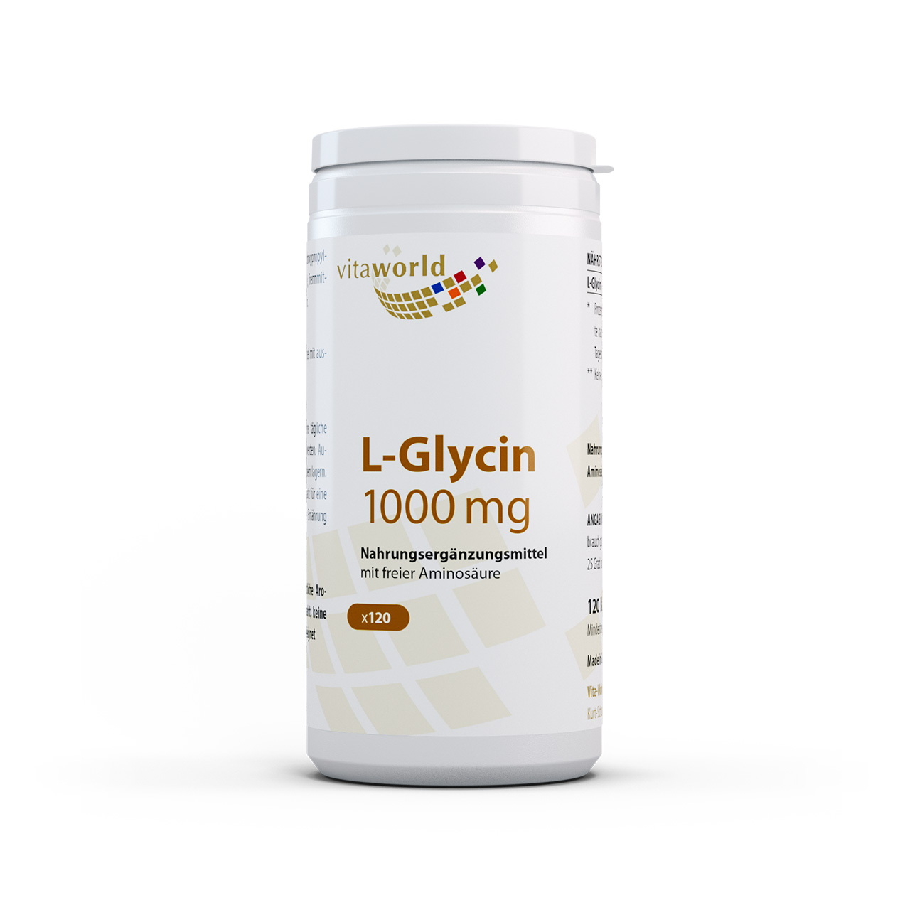 Vita World L-Glycin 1000 mg | 120 Kapseln | hochdosiert | vegan | gluten- und laktosefrei