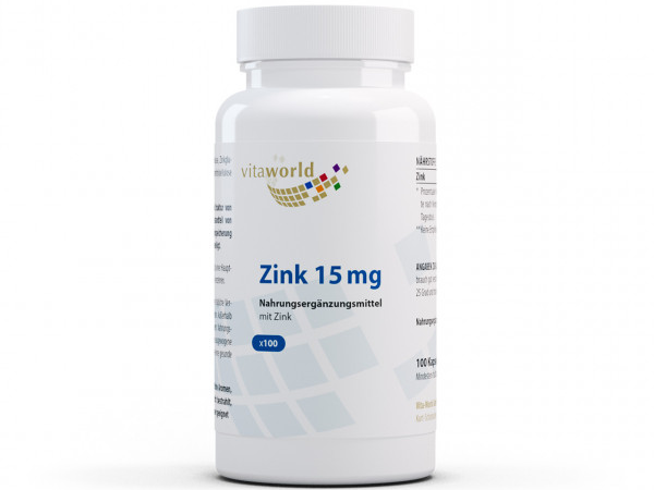 Vita World Zink 15 mg | 100 Kapseln | vegan | gluten- und laktosefrei