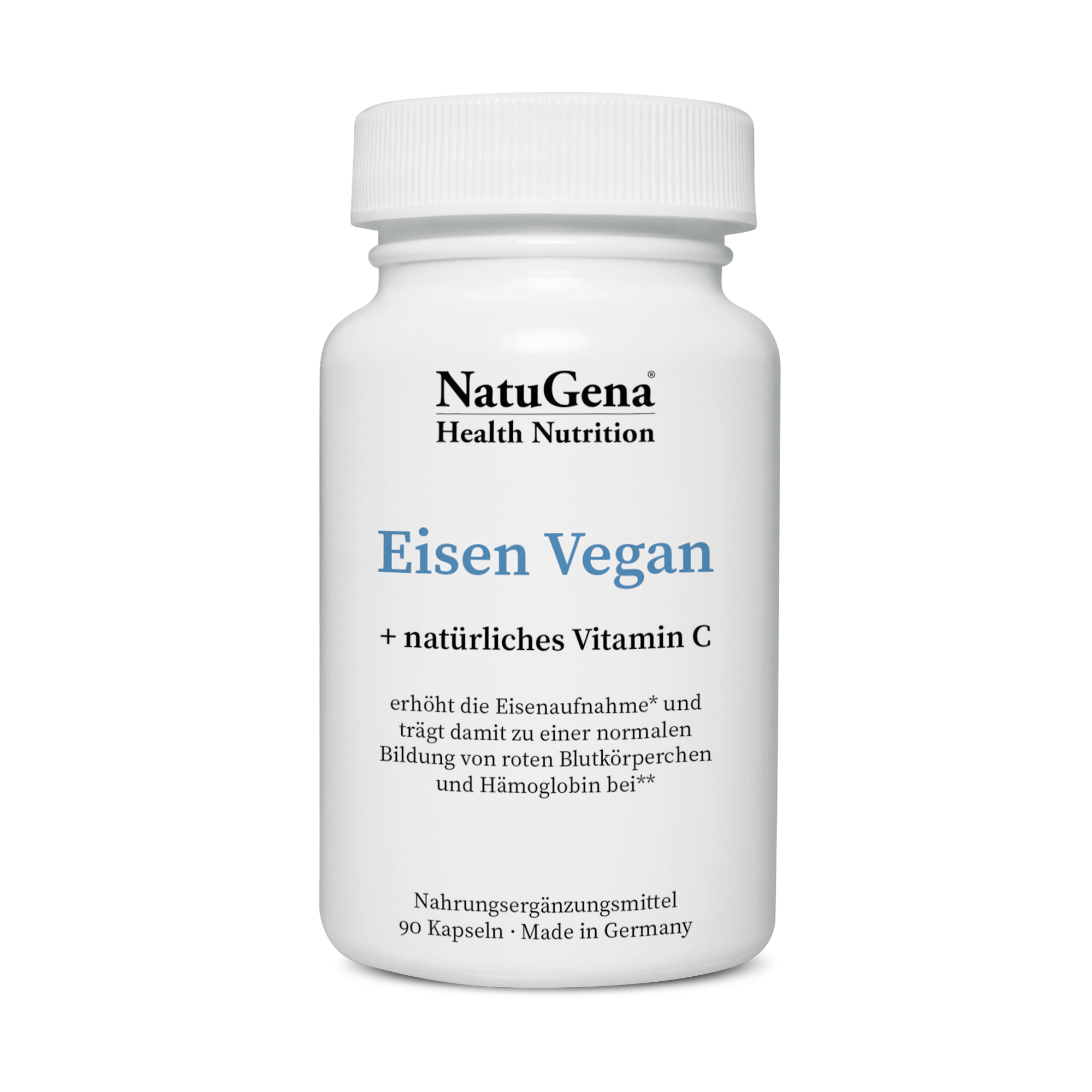 NatuGena Eisen Vegan | 90 Kapseln | mit natürlichem Vitamin C | gluten- und laktosefrei