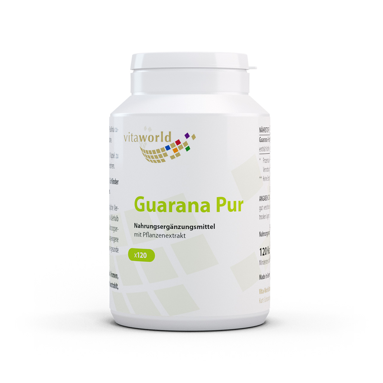 Vita World Guarana Pur | 120 Kapseln | 180 mg natürliches Koffein pro Tagesverzehrmenge | gluten- und laktosefrei