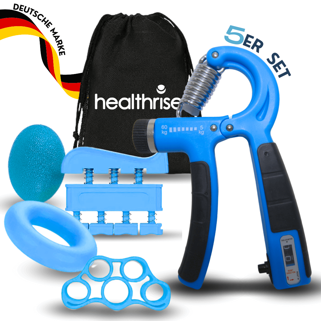 Health Rise Handtrainer mit verstellbarem Widerstand | 5-60 kg | 5er-Set mit Tasche