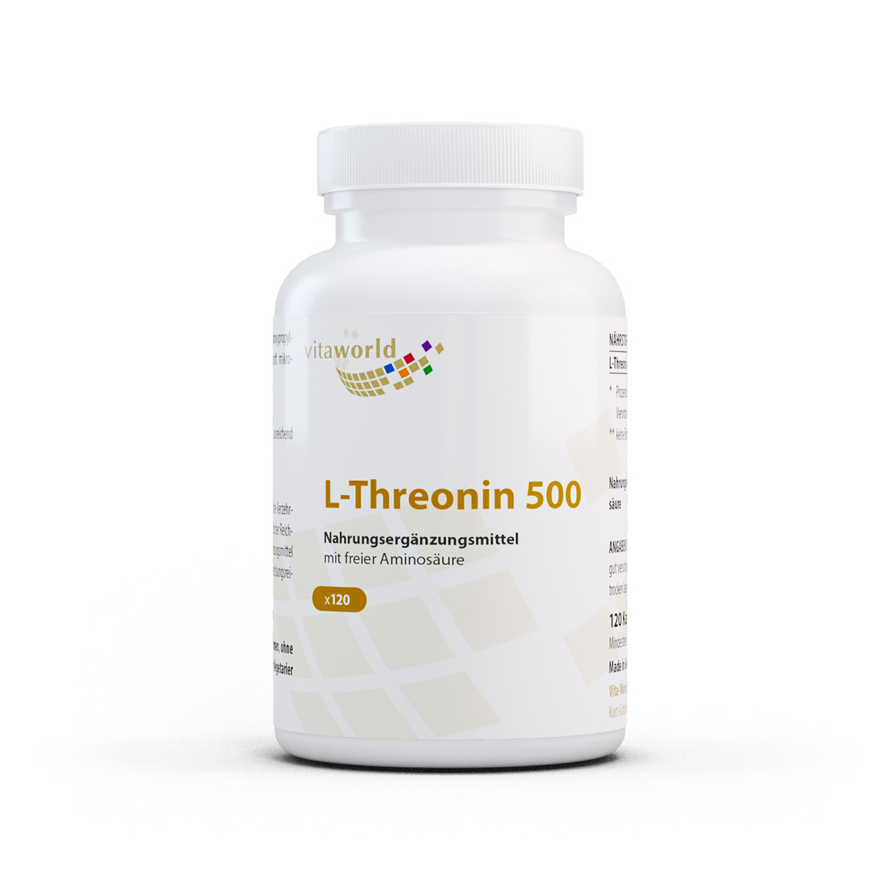 Vita World L-Threonin 500 | 120 Kapseln | essenzielle Aminosäure | vegan | gluten- und laktosefrei