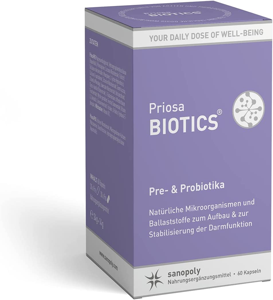 Sanopoly Priosa® BIOTICS | 60 Kapseln | Pre- & Probiotika zum Aufbau & zur Stabilisierung der Darmfunktion | für die Darmgesundheit | glutenfrei