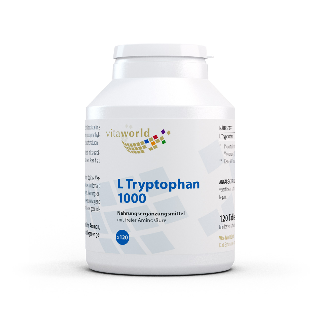Vita World L-Tryptophan 1000 mg | 120 Tabletten | essenzielle Aminosäure | vegan | gluten- und laktosefrei