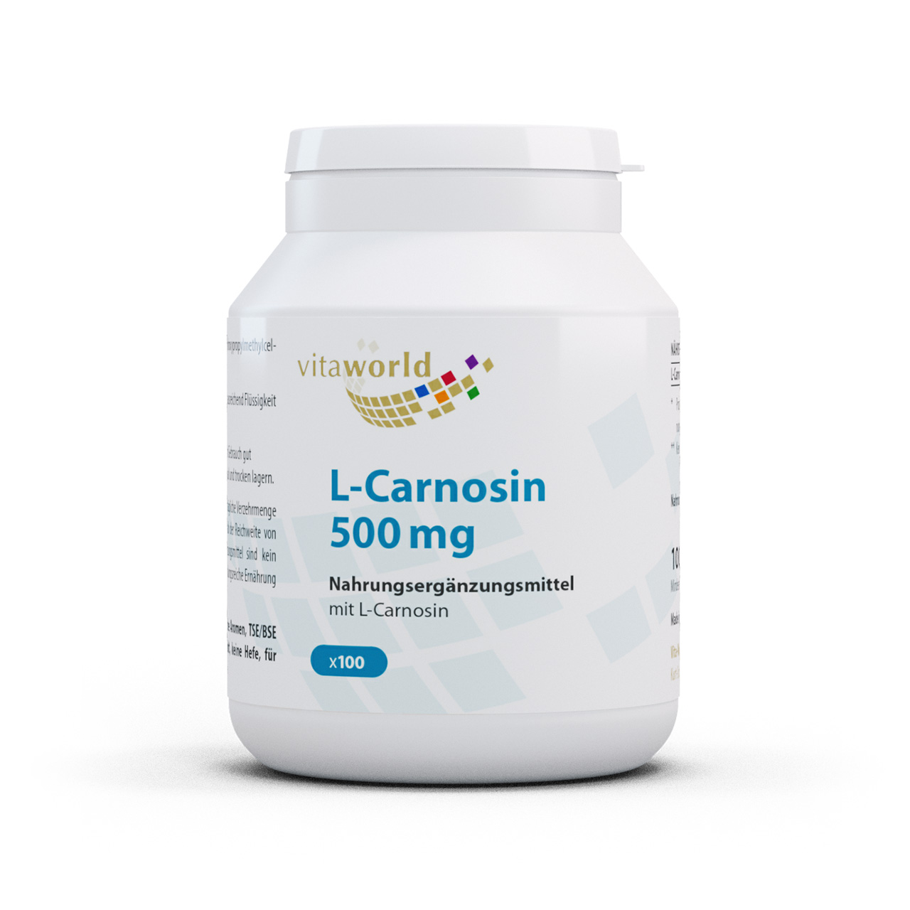 Vita World L-Carnosin 500 mg | 100 Kapseln | Apotheken Herstellung | vegan | gluten- und laktosefrei